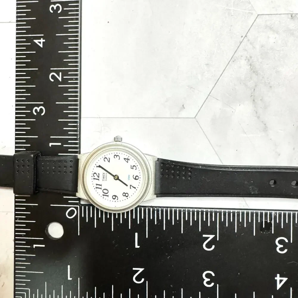 Vtg TIMEX Womens Watch 90s Y2K Black Silver White Quartz Water Resist New Batt